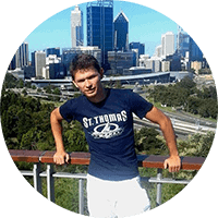 Cold air device manufacturing director in front of skyline in Perth, Australia